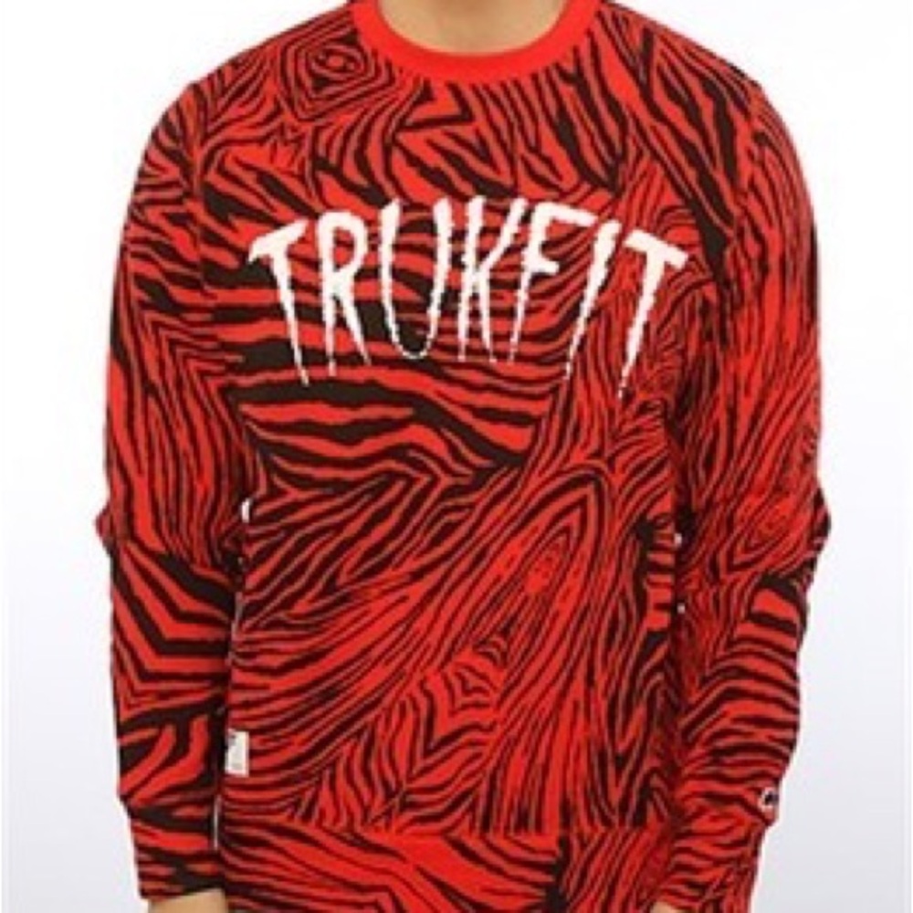 Trukfit Red Black Zebra Pullover Sweater Lil Wayne Hip‎ Hop Streetwear Vintage